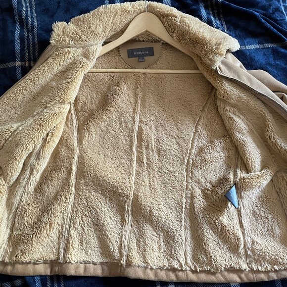 Liz Claiborne minky-soft shearling buckskin polyester jacket Womens L Macy’s - Picture 7 of 11